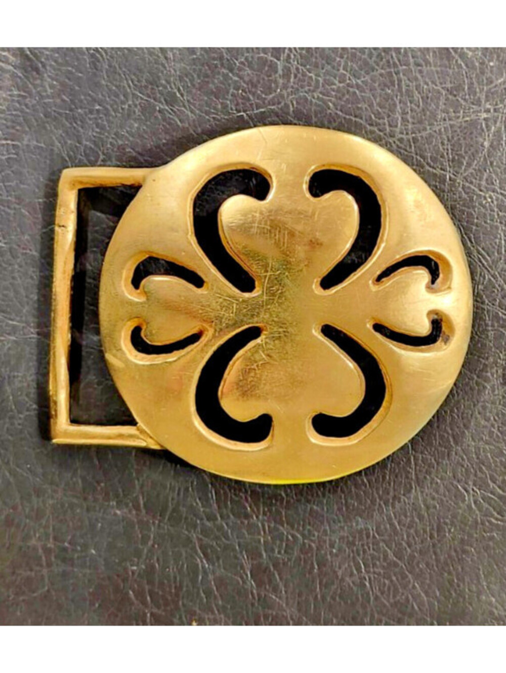 Polished Vintage 1970s Solid Brass Clover Belt Buckle Brutalist Hippie Boho 222